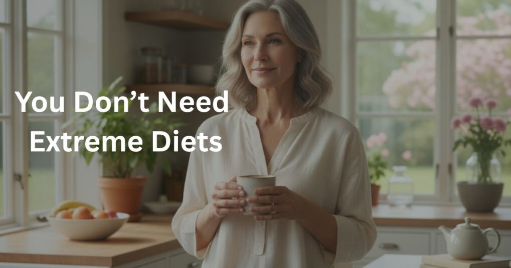 Healthy woman over 50 in kitchen starting simple daily habits to improve insulin resistance naturally.