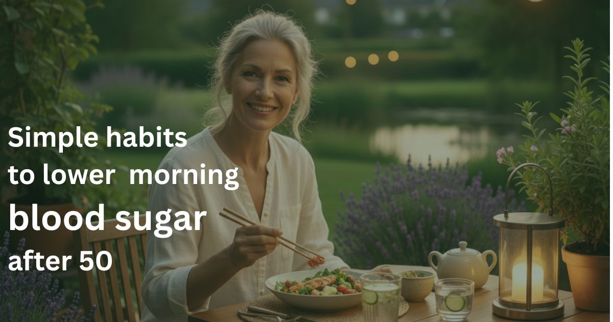 Healthy woman over 50 eating a light evening meal in a calm setting to support stable overnight blood sugar and reduce fasting glucose levels