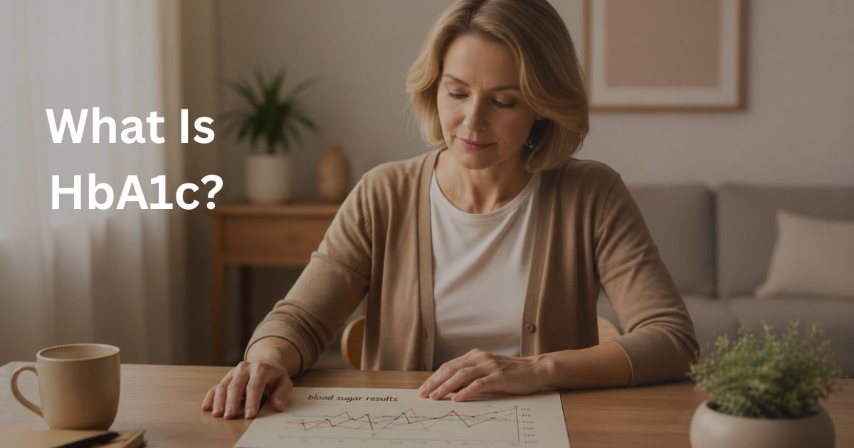 what-is-hba1c-blood-sugar-results-after-50-20-1.jpg woman reviewing blood test results to understand HbA1c and blood sugar levels after 50