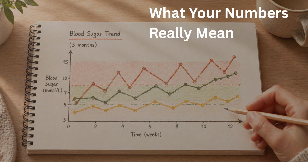 what-is-hba1c-blood-sugar-trend-chart-after-50-20-2.jpg simple chart showing normal HbA1c ranges and what blood sugar results mean after 50