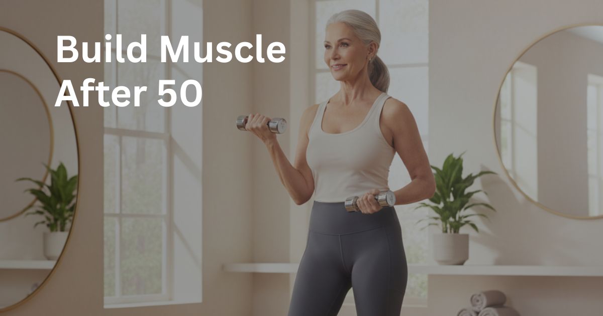 Build-Muscle-After-50-28-2 Healthy woman over 50 performing light strength training exercises with dumbbells to support muscle mass, metabolism, and healthy aging.