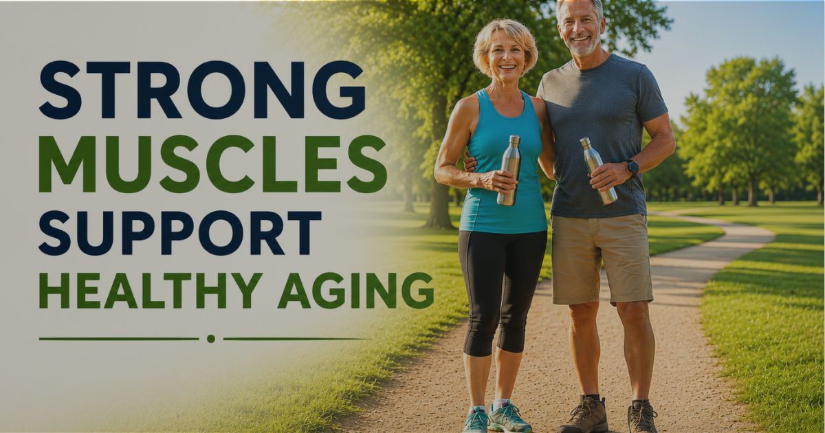 Article-31-Strong-Muscles-Support-Healthy-Aging-3 Active older adults enjoying outdoor exercise and healthy aging supported by adequate protein intake, muscle maintenance and physical activity.
