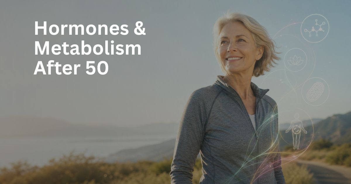 Article-43-hormones-metabolism-after-50-1 Healthy woman over 50 illustrating the connection between hormones and metabolism as part of healthy aging.