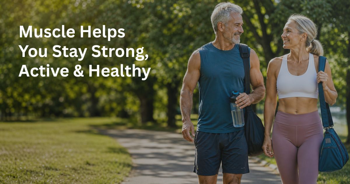 Article-46-Muscle-Helps-You-Stay-Strong,-Active-&-Healthy-2 Active adults over 50 maintaining muscle through exercise and movement to support healthy metabolism and aging.