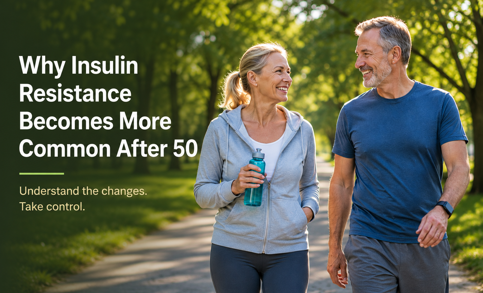 Article-1-why-insulin-resistance-becomes-more-common-after-50-1B Healthy older adults walking outdoors to illustrate why insulin resistance becomes more common after age 50 and how healthy lifestyle habits can improve insulin sensitivity.