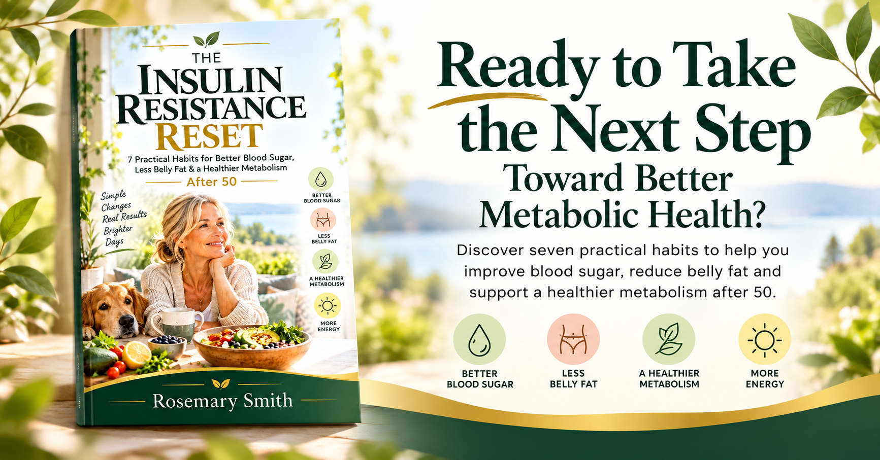 Promotional banner for The Insulin Resistance Reset by Rosemary Smith, a practical guide to better blood sugar and metabolic health after 50.